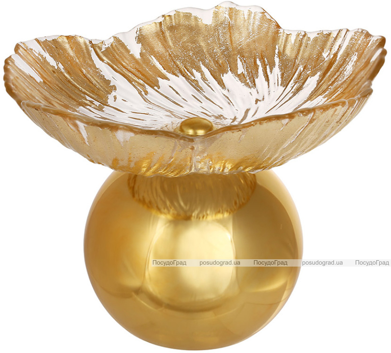 Фруктовница (конфетница) стеклянная "Gold Flower" Ø20х15см