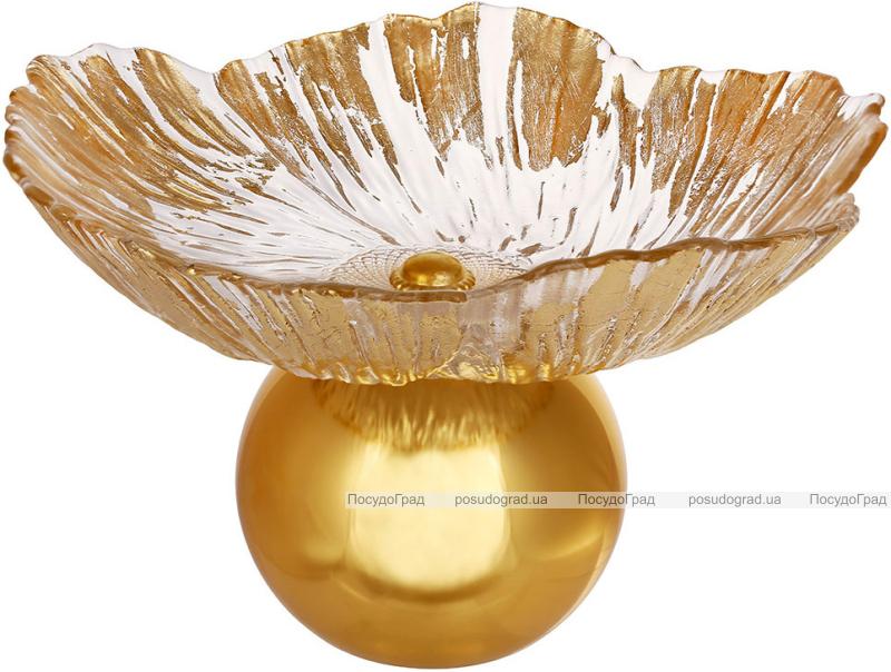 Фруктовница (конфетница) стеклянная "Gold Flower" Ø25.5х16.5см
