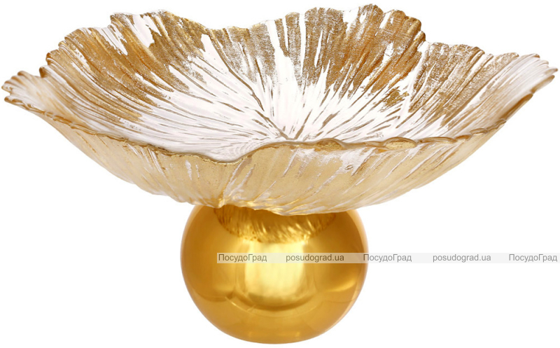 Фруктовница (конфетница) стеклянная "Gold Flower" Ø32х18см