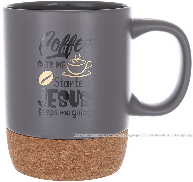 Кухоль керамічний "Coffee Time" 400мл з пробковою основою, сіра