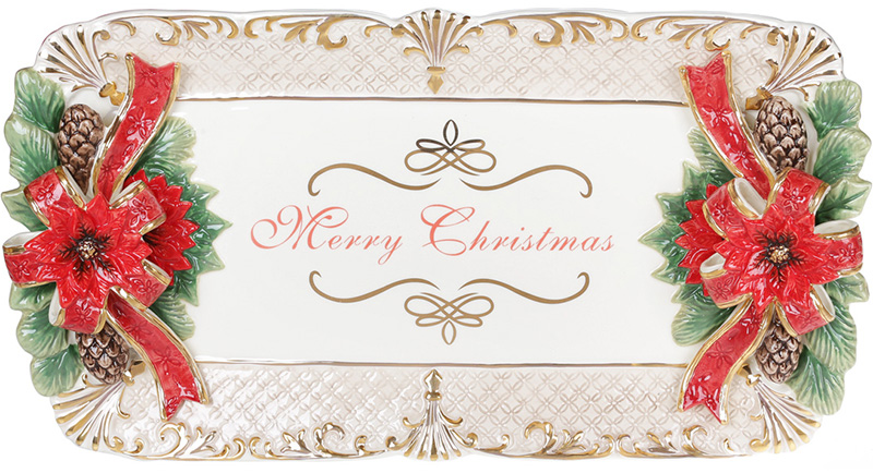 Блюдо «Merry Christmas» 50.5х27см, кераміка з об'ємним малюнком