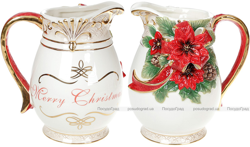 Глечик «Merry Christmas» 2л, кераміка з об'ємним малюнком
