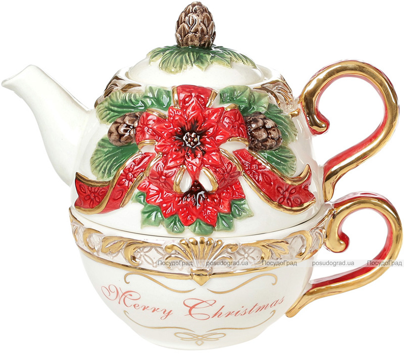 Чайний набір «Merry Christmas» чашка 300мл і чайник 400мл