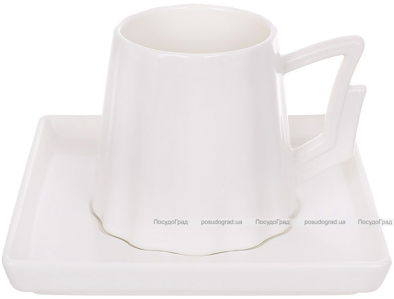 Чайно-кофейный фарфоровый набор "Modern White" 6 чашек 200мл и 6 блюдец, белый матовый