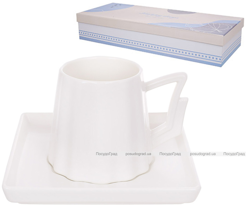 Чайно-кофейный фарфоровый набор "Modern White" 6 чашек 200мл и 6 блюдец, белый матовый
