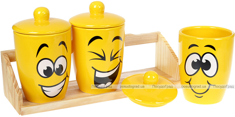 Набір банок керамічних "Funny Smile" 650мл на дерев'яній підставці