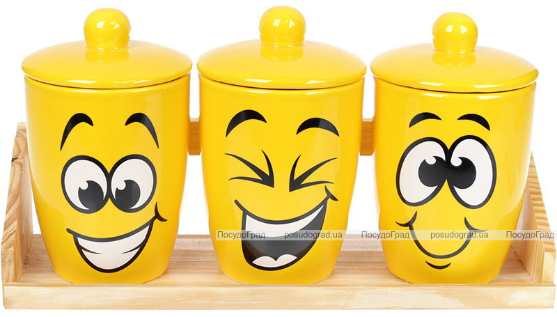 Набір банок керамічних "Funny Smile" 650мл на дерев'яній підставці