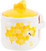 Керамічна банка-медовниця з дерев'яною ложкою "Sweet Honey" 450мл, біла з жовтим