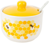 Керамическая сахарница с керамической ложкой "Sweet Honey" 450мл, белая с желтым