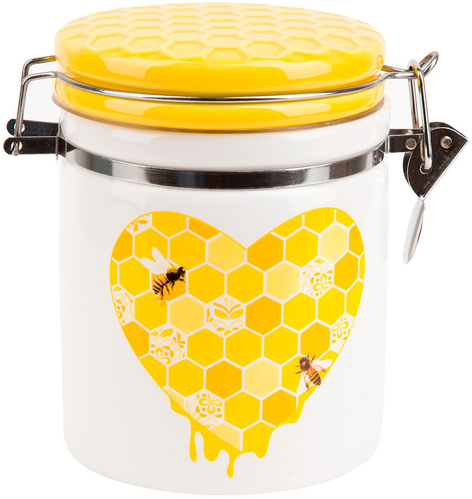 Банка керамічна "Sweet Honey" 650мл для сипучих продуктів з металевою затяжкою, білий