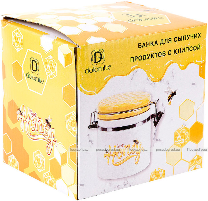 Банка керамічна "Sweet Honey" 480мл для сипучих продуктів з металевою затяжкою, білий