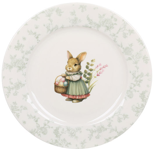 Набор 6 тарелок фарфоровых "Floral Green. Пасхальный Кролик" Ø19см