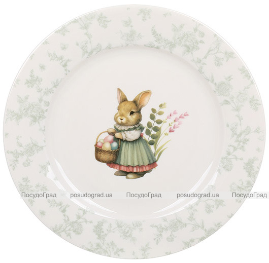 Набор 6 тарелок фарфоровых "Floral Green. Пасхальный Кролик" Ø19см