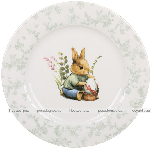 Набор 6 тарелок фарфоровых "Floral Green. Пасхальный Кролик" Ø19см