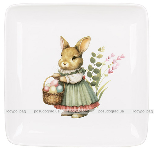 Набор 6 тарелок фарфоровых "Floral Green. Пасхальный Кролик" 15х15см