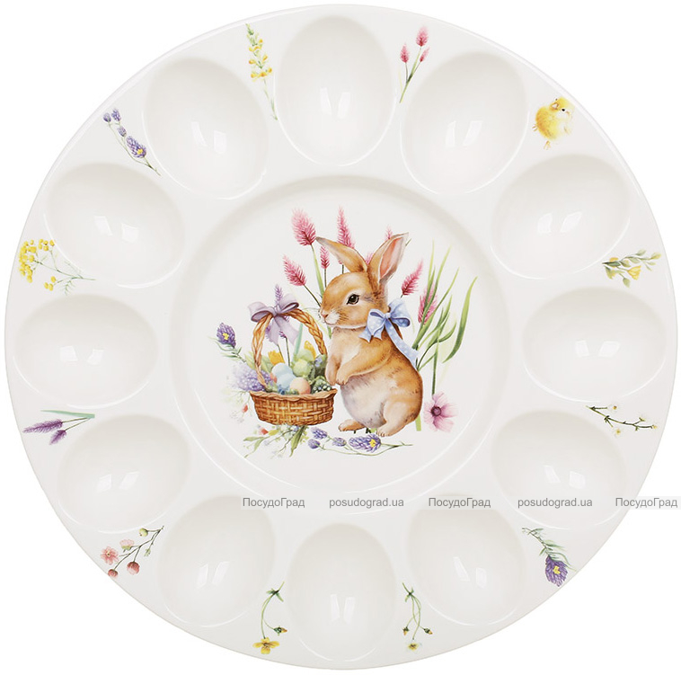 Блюдо порцелянове "Easter Melody" (Кролик) Ø27см для 12ти яєць і паски (великоднє блюдо)