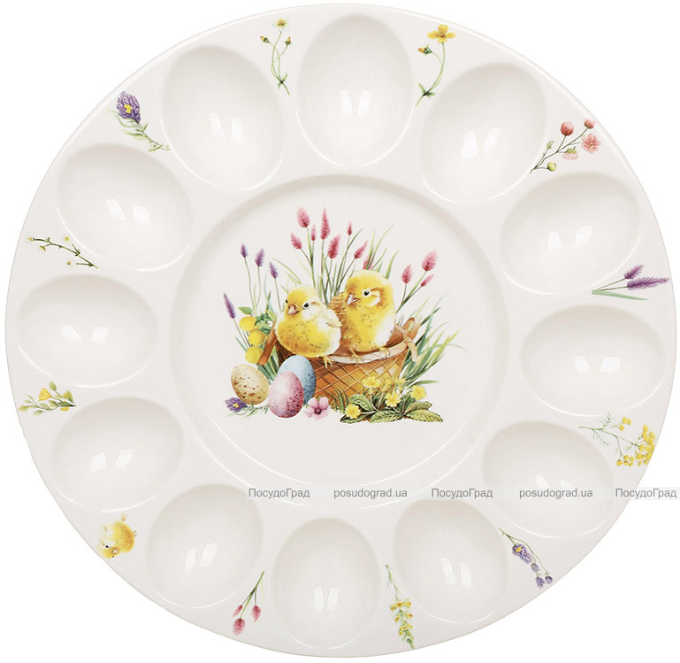 Блюдо порцелянове "Easter Melody" (Курчата) Ø27см для 12ти яєць і паски (великоднє блюдо)