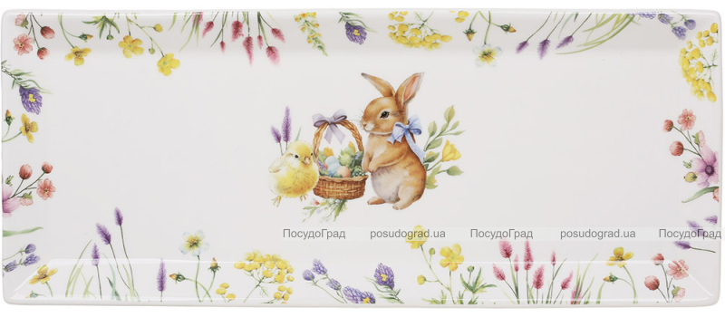 Набір 6 прямокутних тарілок "Easter Melody" 35х15см (Кролик), порцеляна