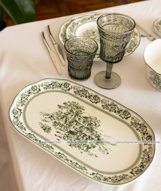 Набор 2 фарфоровых овальных блюда "Heritage Toile" 35.5х20.5см, зеленый