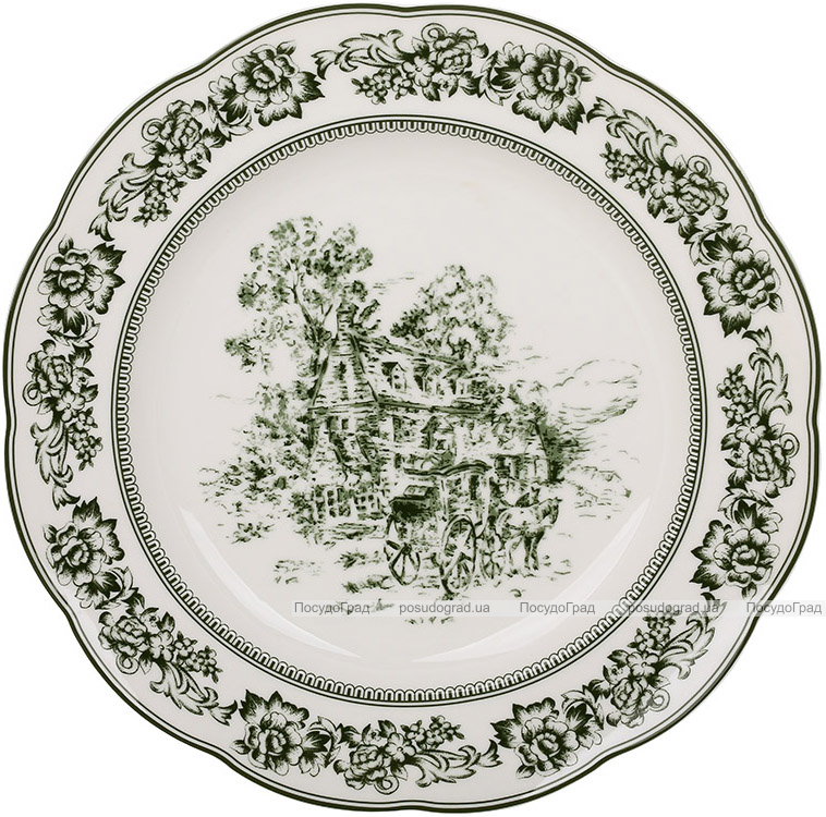 Набор 6 фарфоровых тарелок "Heritage Toile Green" Ø27см, зеленый орнамент