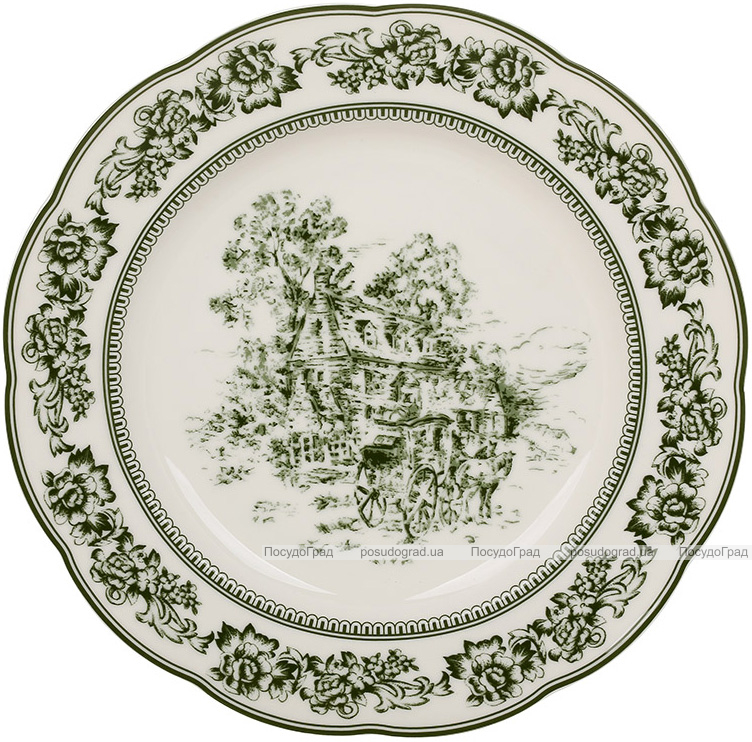 Набор 6 фарфоровых тарелок "Heritage Toile Green" Ø22см, зеленый орнамент
