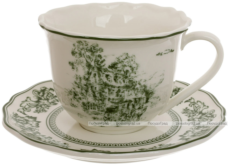 Чайный фарфоровый сервиз "Heritage Toile Green" 6 чашек 320мл с блюдцами