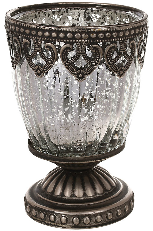 Подсвечник стеклянный "Antique Cup" Ø8.5см, античное серебро