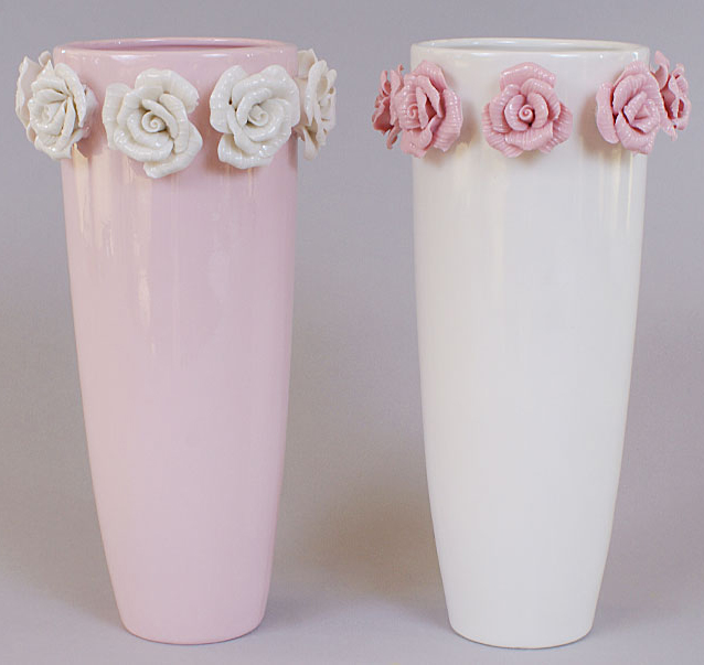 Ваза фарфорова Bona 24см "Золотий сад" White tall glass with roses