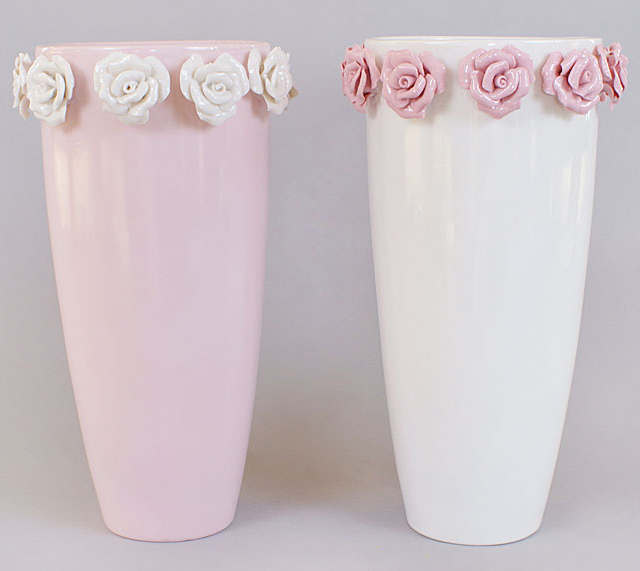 Ваза фарфорова Bona 28,5см "Золотий сад" Pink tall glass with roses