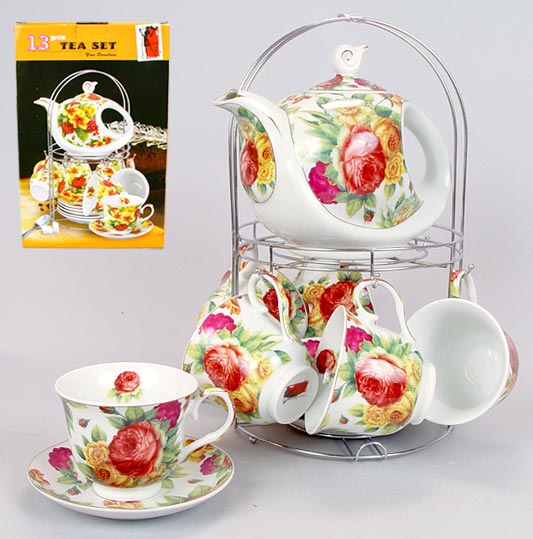 Набір для чаю та кави Bona Tea "Bouquet of Roses" на підставці