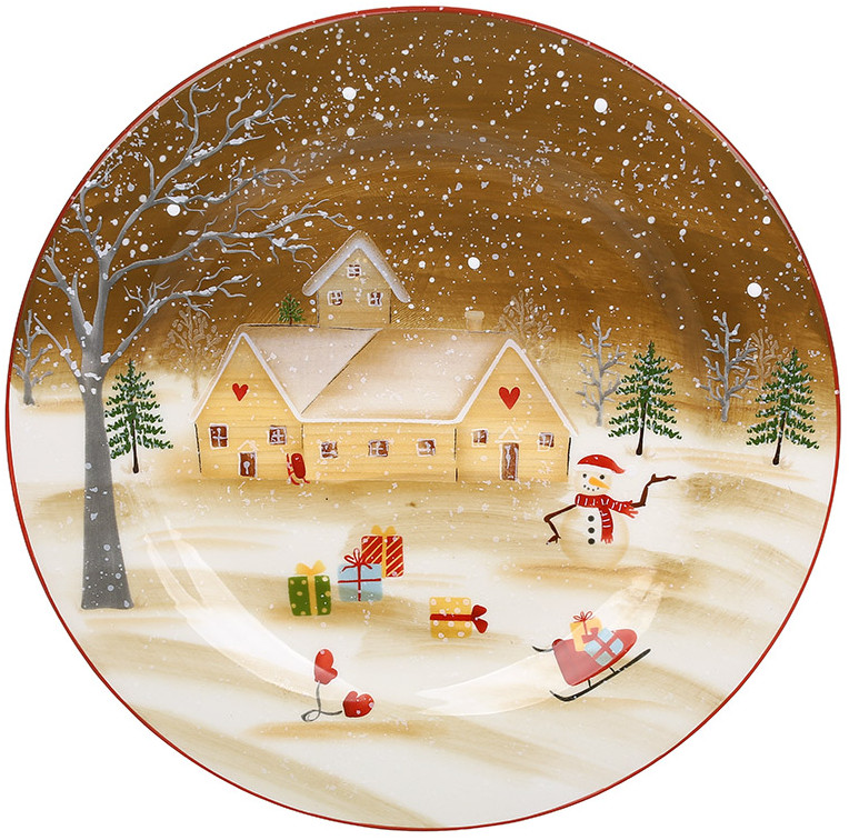 Тарілка керамічна десертна "Веселий Сніговик" Ø25.5см