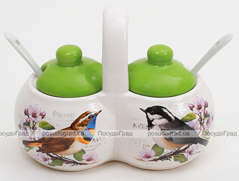 Баночки для спецій "Birds Garden" подвійні з 2 керамічними ложечками