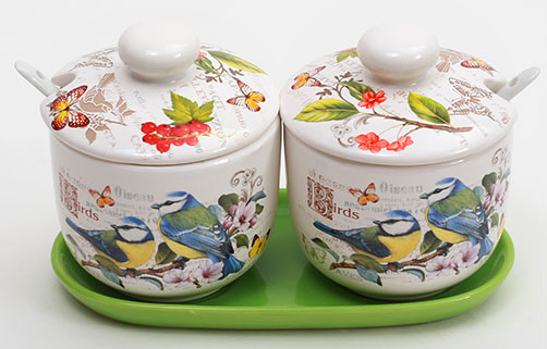 Набір "Birds Garden" 2 банки 350мл для сипучих продуктів на керамічній підставці