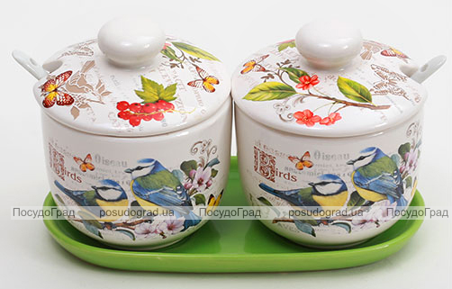 Набір "Birds Garden" 2 банки 350мл для сипучих продуктів на керамічній підставці