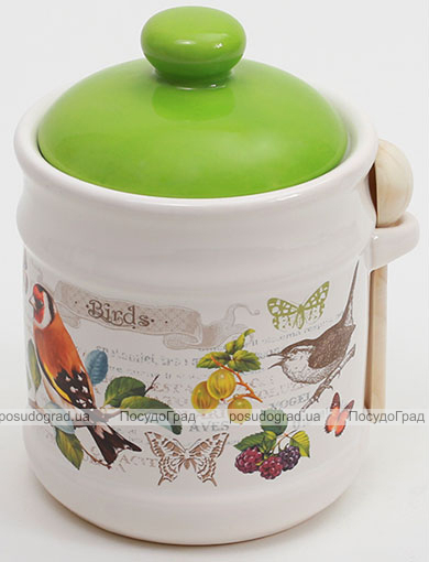 Банка для сипучих продуктів "Birds Garden" Ø12х16,5см з дерев'яною ложкою