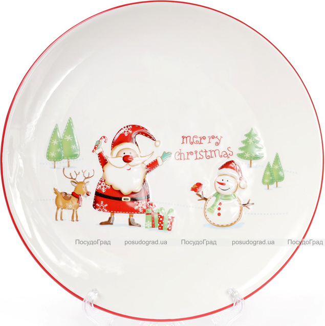 Блюдо керамічне Happy New Year "Веселий Санта" Ø31см