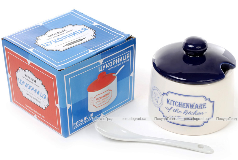 Сахарница Red&Blue 250мл, синяя с порционной ложкой