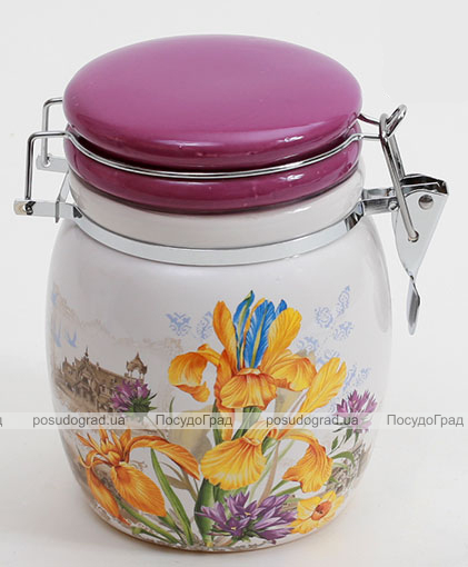 Банка пузата "Iris Flower" 13.3x11.5x15.4см з кришкою на металевій затяжці