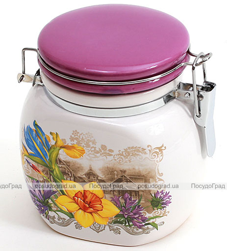 Банка пузата "Iris Flower" 11.3x8.3x12см з кришкою на металевій затяжці