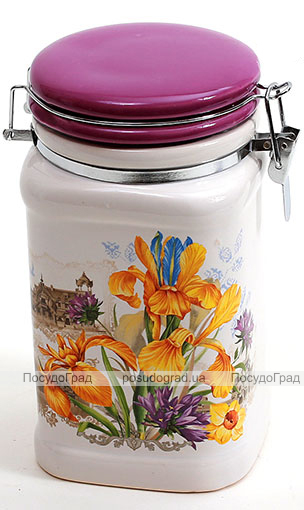 Банка квадратна "Iris Flower" 13.2x10.6x17.5см з кришкою на металевій затяжці