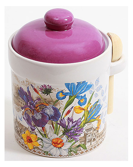 Банка для сипучих продуктів "Iris Flower" Ø10х14см з дерев'яною ложкою