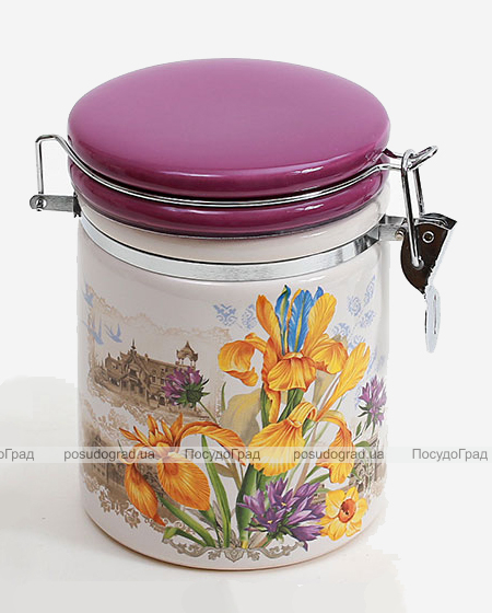 Банка кругла "Iris Flower" 14.2x10.5x14.5см з кришкою на металевій затяжці