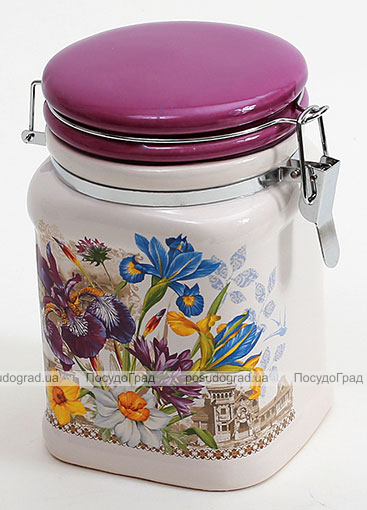 Банка квадратная "Iris Flower" 13.2x10.6x14.7см с крышкой на металлической затяжке