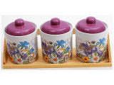 Набор "Iris Flower" 3 банки 550мл для сыпучих продуктов на деревянной подставке
