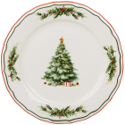 Набір 4 порцелянові обідні тарілки "Evergreen Christmas" Ø27см з червоною облямівкою