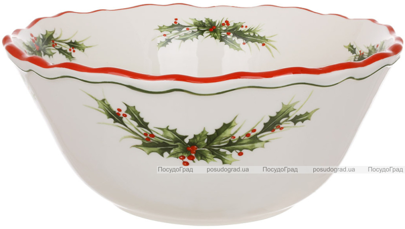 Набір 2 порцелянових салатників "Evergreen Christmas" Ø24.5см з червоною облямівкою