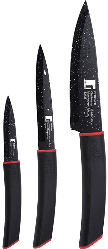 Набір 3 кухонні ножі Bergner Simanto Black з мармуровим покриттям