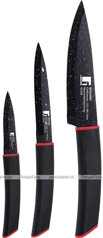 Набор 3 кухонных ножа Bergner Simanto Black с мраморным покрытием