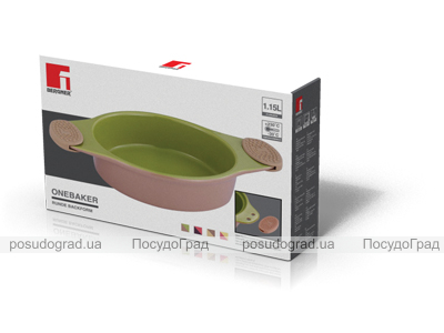 Форма для випічки керамічна Bergner 13858 зі знімними силіконовими ручками зелена