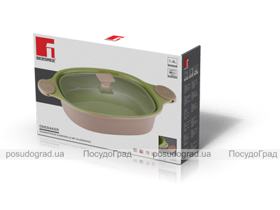 Кастрюля керамическая Bergner 1802003 36х27см со стеклянной крышкой и с силиконовыми ручками